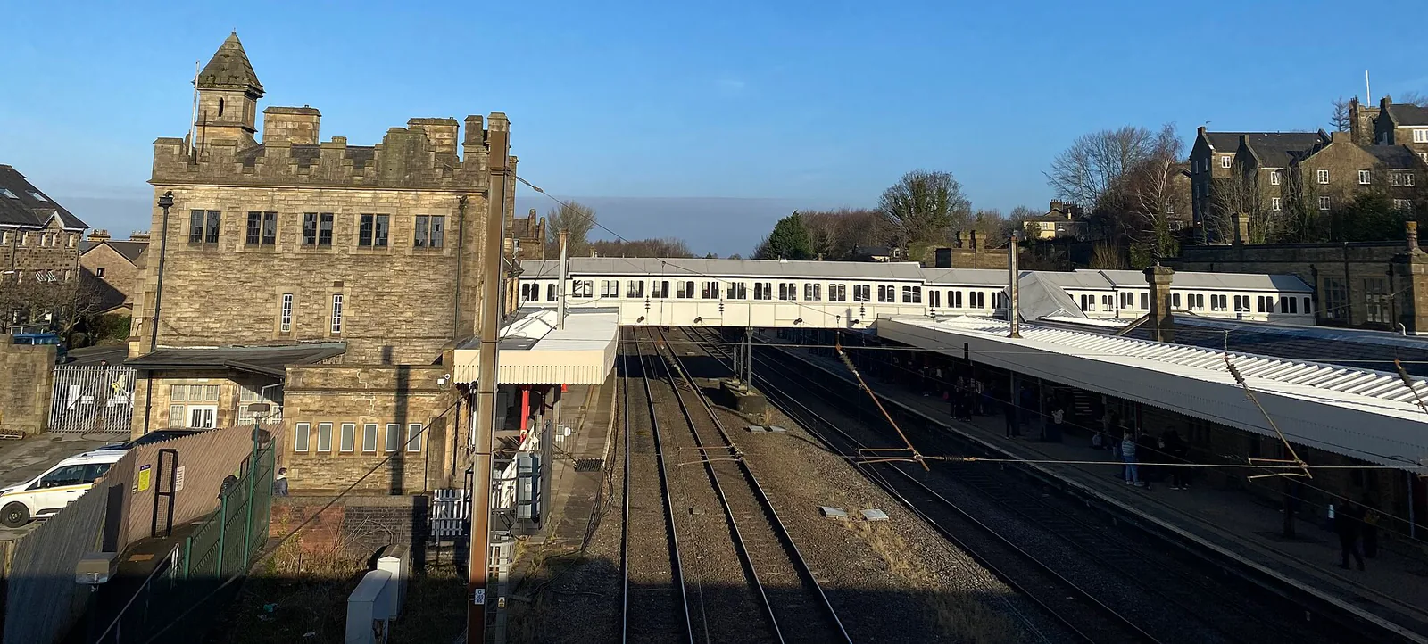 Lancaster railway station viewed from Westbourne Road bridge
