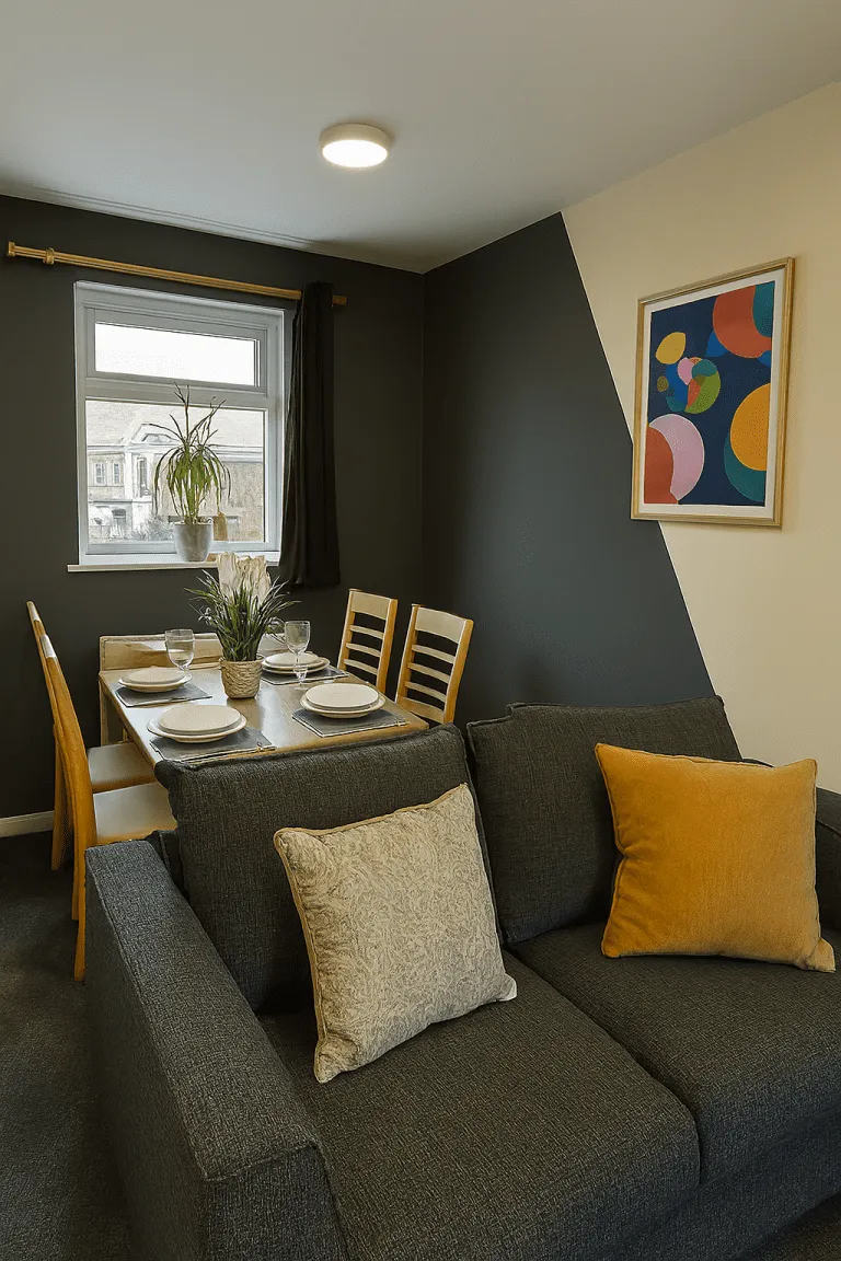 Dining room with a sofa in the nine bedroom student house on Gregson Road, Lancaster