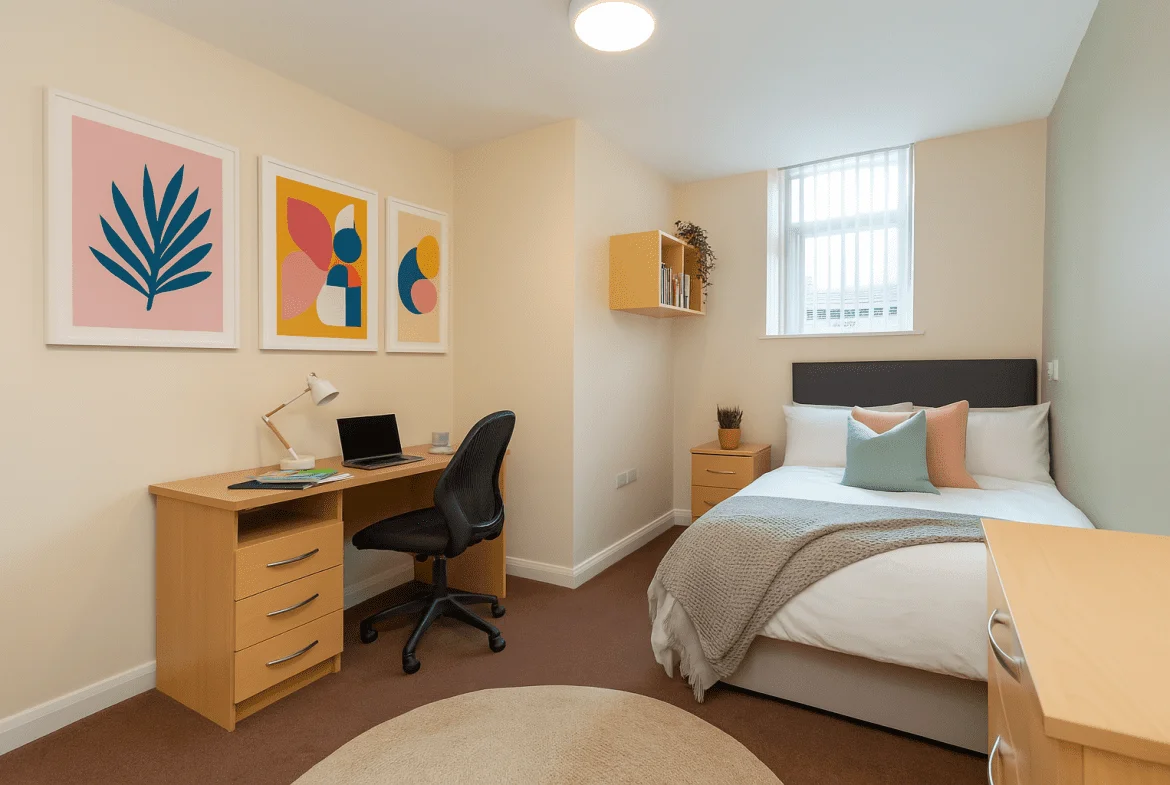Bright furnished Bayt student bedroom with desk in Lancaster