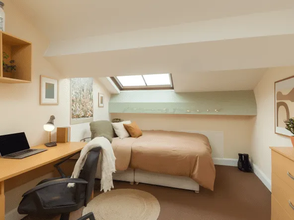 Furnished bedroom in Bayt eight bed student house on Queen Street, Lancaster