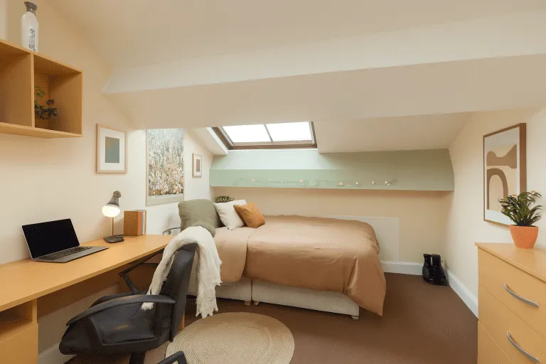 Furnished bedroom in Bayt eight bed student house on Queen Street, Lancaster