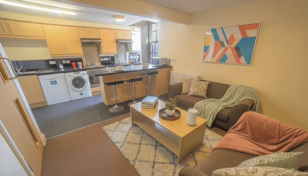 Open plan shared living room in Bayt eight bed student house on Queen Street, Lancaster