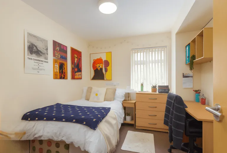 Furnished bedroom in Bayt student accommodation on Queen Street, Lancaster