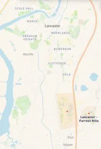 map of student areas in Lancaster showing key locations and transport links
