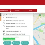 Screenshot of the Lancaster University Homes property search tool, showing potential Bayt Student Accommodation listings.