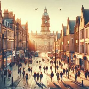 Students enjoying the vibrant city centre of Lancaster.