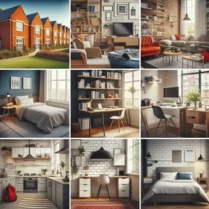 Various types of student accommodation to rent in Lancaster, including halls of residence, shared houses, and studios.