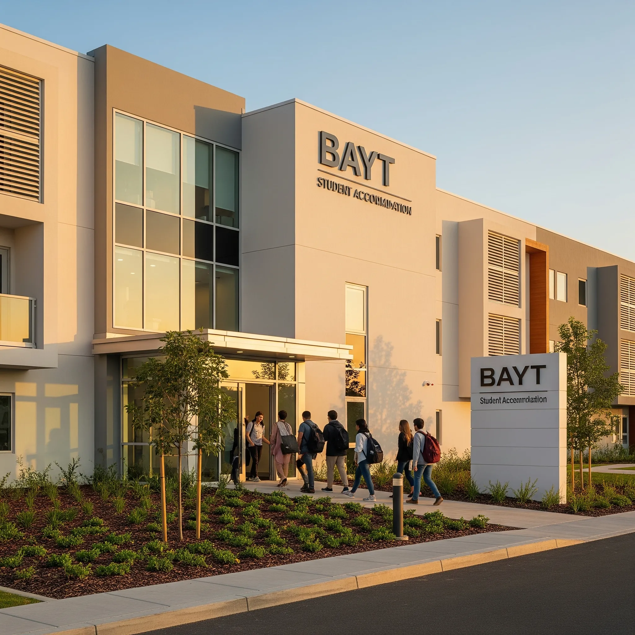 The front view of a welcoming Student Accommodation building, student's home.