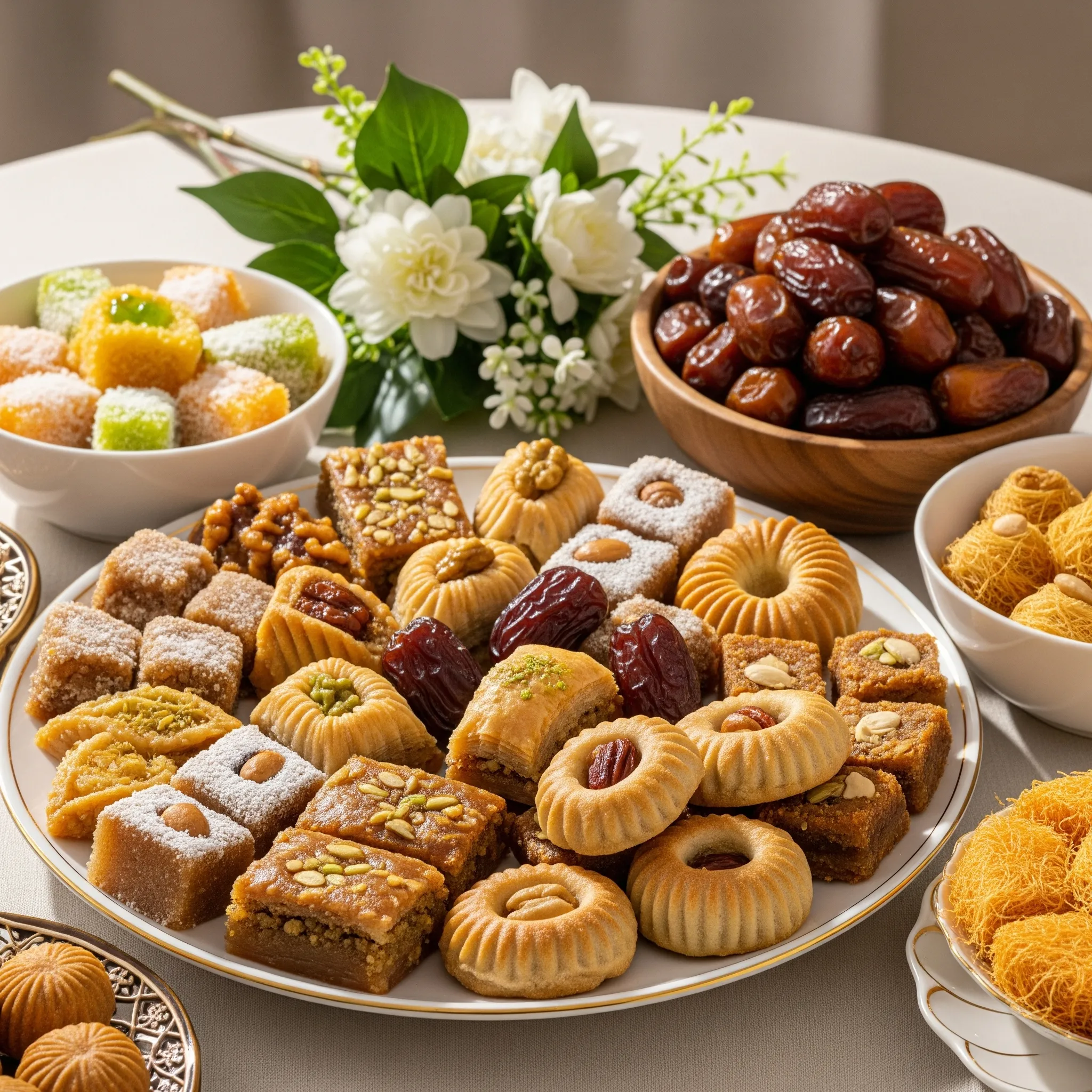 Traditional Eid al-Adha sweets and dates for celebration