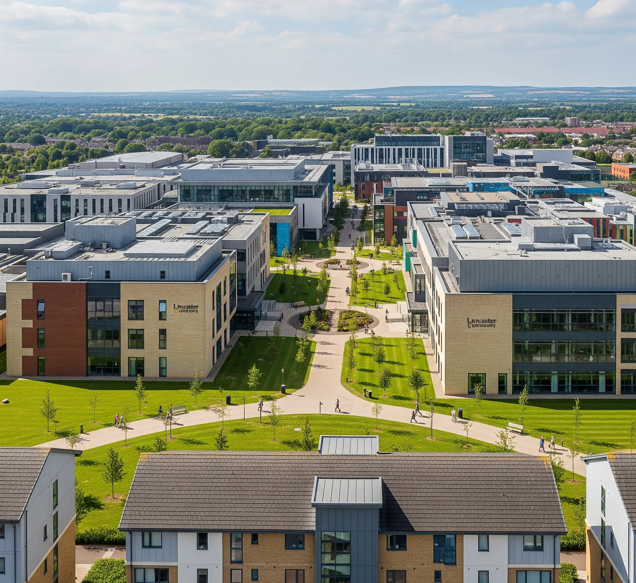 A view of the Lancaster University campus, easily accessible from approved student accommodation in the city.